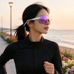 베젤 없음 여성 스포츠 변색 편광 선글라스 보호안경 선글라스 자전거 타기 운전 러닝 등산 은회색 분홍색 보라색 스포츠 보호안경, 1개, 변색-보라색
