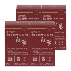 자연해답 6년근 홍삼 진세노사이드 30mg, 4박스, 60정