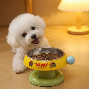 마카롱 고양이 강아지 밥그릇 스테인레스 소형견 반려동물 물그릇 미끄럼방지 사료그릇 위생 펫 식기, 1개, 레몬 옐로우