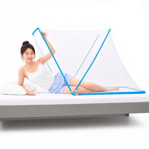 토비츠 1인용 모기장 침대 원터치 접이식, 블루