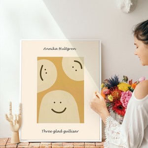 미드 센츄리 모던 포스터 캔버스 액자 6 Three glad gullisar, 화이트