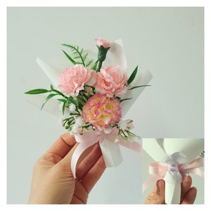 카네이션 납골당 미니꽃다발 조화 3컬러(큐방 양면테이프포함)추모 봉안당 조화, 1개, 연핑크