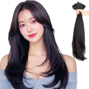 디올드 여배우 C컬펌 부분가발 똑딱이 3피스 붙임머리 가발, 1개, 내추럴블랙