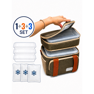 Believe 2단분리 보냉백1 + 전용아이스팩3 + 맞춤밀폐용기3 필수구성, 올리브브라운, 16L