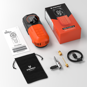 에텐울프 타이어 공기압 주입기 휴대용 무선 올인원 세트 5200mAh 타이어 압력 모니터링 LED손전등 보조배터리 다용도에어펌프, 오렌지색, 1개