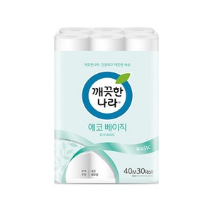 깨끗한나라 에코 베이직 2겹 롤화장지, 40m, 30개입, 1개