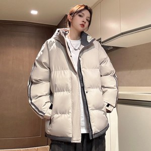 스타일닥터 남녀공용 겨울 후드 패딩 점퍼 배색 라인 오버핏 하이넥