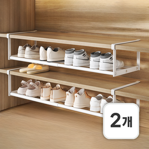루만 공간활용 길이조절 신발장 정리대 다용도 철제 선반 75 x 20 x 15cm, 2개, 화이트