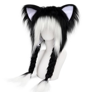 IDEAER 할로윈 고양이 귀 헤드밴드 보송보송 코스프레 중성 파티 모자, 1개, 블랙