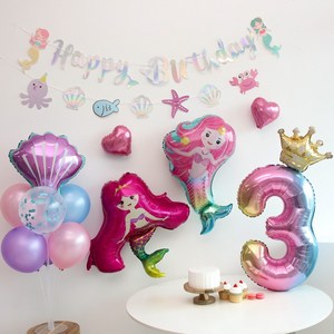 이벤트홀릭 인어공주 풍선 생일파티세트, 숫자풍선 3