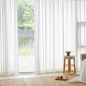 밀리무드 비침없고 이음선없는 도톰 화이트 쉬폰 커튼 아일렛 소형 2p + 커튼끈 2p 세트