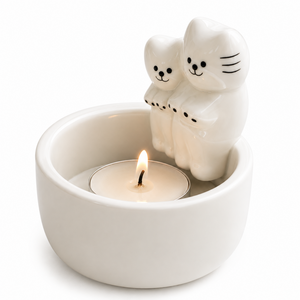 하보나 커플 고양이 세라믹 캔들홀더, 화이트