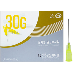 성심메디칼 //주사바늘// 니들 //멸균주사침//주사침 30G 38MM 1통 100개입, 1개