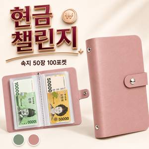 현금 바인더 저축 다이어리 현금 챌린지 지폐 저금 짠테크 지갑 속지 50장 100포켓, 1개, 더스티 핑크