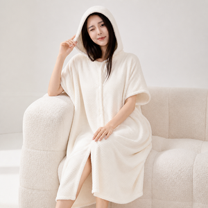 리비움 부드러운 후드형 목욕 샤워가운, 크림 아이보리