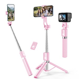 NICESUN 블루투스 휴대폰 삼각대 스마트폰/카메라/고프로 삼각대 셀카봉 130cm S6, 핑크, 1개