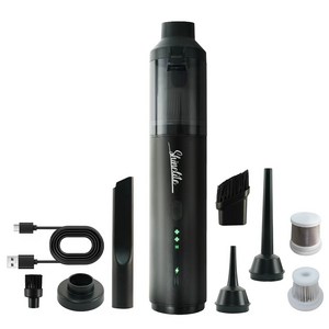 반짝이는별 KC 인증 16000Pa 차량용 청소기 강력 무선 차량용청소기 미니 소형 에어건 청소기, 블랙