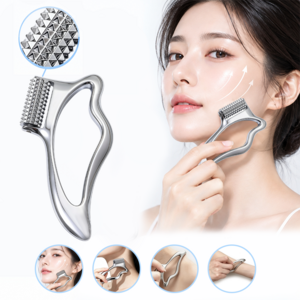 KIBOER 다기능 페이스 롤링 니들 괄사 마사지기 얼굴 바디 마사지 롤러 홈케어템, 1개, 실버