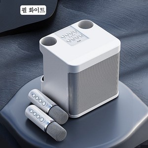 휴대용 블루투스 노래방 듀얼마이크 가정용 블루투스 스피커, 흰색, GYX003
