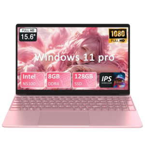 AUUSDA 15.6인치 대화면 노트북 Intel N5100 프로세서 IPS FHD 디스플레이 지문인식 지원 백라이트 키보드, T152A N5100, WIN11 Pro, 8GB, 128GB, 핑크