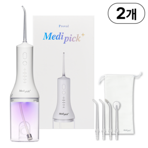 [2026최신형] 메디픽 구강세정기 저자극 5단계 물치실 UV살균 휴대용+고급파우치+팁4종, 화이트, 메디픽 구강세정기 2개
