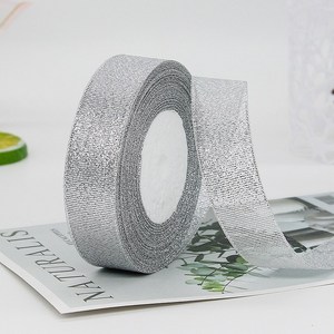 금사 은사 반짝이 리본끈 25mm, 실버, 22m, 1개