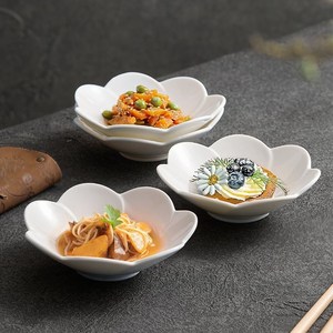 연꽃 소스 접시 반찬그릇 반찬그릇세트 소스 접시 입체 꽃잎 소스 접시 12.6CM, 4개, 화이트
