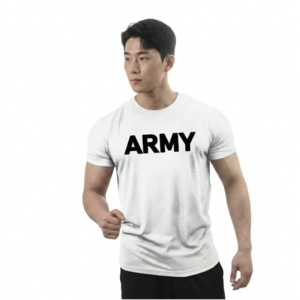 남성 머슬핏 ARMY 프린팅 반팔 티셔츠 헬스 운동용 라운드넥 데일리 기본티