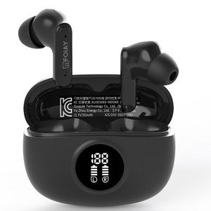 엠포이 디스플레이 커널형 무선 블루투스 이어폰 노이즈캔슬링 Hi-Fi 고음질 블루투스 6.0, 검정색, T18
