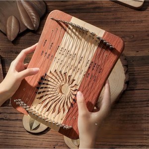 17현 리라 하프 음계 미니 하프 리라 악기 입문용 휴대용 미니하프 초보자 소형 하프 우드하프 미니하프, 1개, 브라운+호두