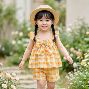 몽실이 써니 옐로우 체크 나시 상하복