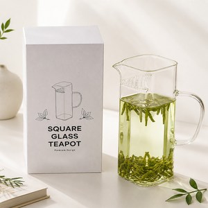 카페로메오 사각 내열유리 차거름망 티포트 500ml, 사각유리티포트 500ml, 1개, 투명