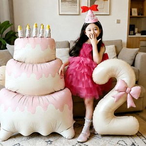 여아 핑크 생일 파티 리본 숫자 케이크 풍선 고깔 3종세트, 1세트, 고깔+케이크풍선+숫자2