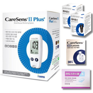 케어센스2 혈당측정기+검사지100매+침100개+솜100매 CareSense 당뇨 혈당계 혈당체크기 당뇨체크기 혈당기계 당뇨측정기 아이센스 케어센스2플러스 케어센스, 1개