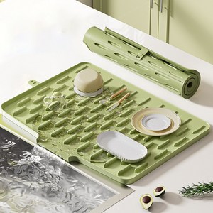 콜콜러브 주방 물빠짐 식기건조매트 폴더형 실리콘 드라잉매트 그릇정리 30x40cm, 1개, 그린, 1단