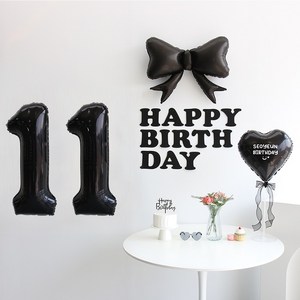 이벤트홀릭 블랙 풍선 생일파티용품세트 (자유레터링) 리본 숫자 풍선 가랜드, 1개, 11