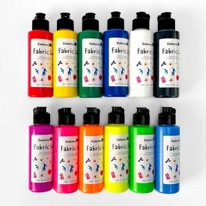 칼라리코 패브릭 염색물감 120ml 베이직+형광 12색 세트
