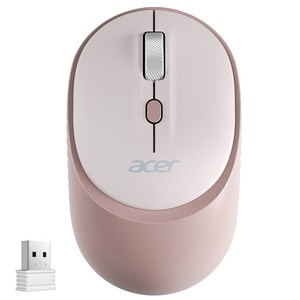 에이서 USB A 2.4G & 블루투스 무선 마우스 3단계 DPI 조절 양손 사용 인체공학 디자인 저소음 자동 절전 모드, 분홍색, 타원형
