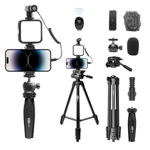 USKEYVISION 촬영 장비 세트 마이크 포함 보조조명 브이로그 촬영 삼각대 세트, 1개, 검은색, K4