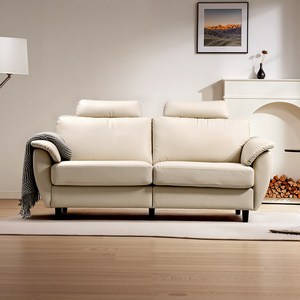 신소재 인조 가죽 3인용 소파 분리형 헤드레스트 방문설치, 아이보리