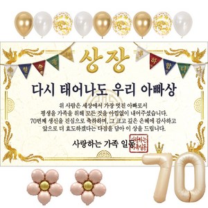 이벤트홀릭 부모님 칠순 상장 현수막 생신 생일 파티용품 풍선 세트 8종, 01.다시 태어나도 우리 아빠상