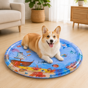 반려동물 물침대 원형 워터매트 강아지 고양이 물주입 촉감놀이 해양 디자인 사계절용, 1개, 파란색
