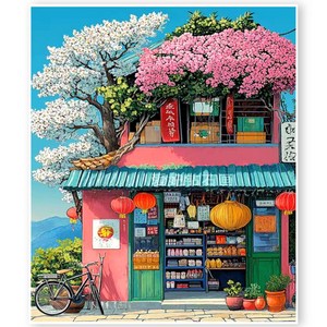 뿌로리보석십자수 옛풍경 캐릭터도안 모음 패브릭형 DIY 비즈공예, Y64, 1개