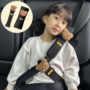 카블랙 어린이 차량용 안전벨트 가드 목쓸림 방지 쿠션, 1세트, 갈색 초코 베어