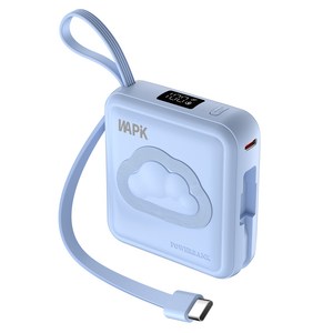 WAPIK 고속충전 일체형 미니 보조배터리 M2 C타입 잔량표시 10000mAh 22.5W, 블루