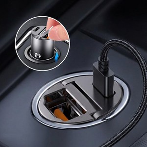 프로젝트 A 매립형 100W 차량용 초고속 시거잭 충전기 세트 USB C 타입 PD QC 고속케이블 포함, 블랙, 1세트 (충전기+케이블)