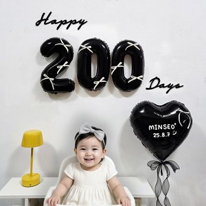 올리브파티 기념일 숫자 리본 블랙 풍선 자유문구 레터링 하트 풍선 파티용품 세트, 숫자200, 1세트, 아이보리리본