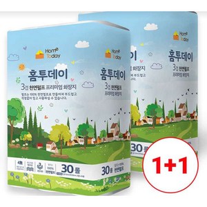 1+1 [100% 천연펄프] 홈투데이 3겹데코 화장지 30롤+30롤, 15m, 30개입, 2개