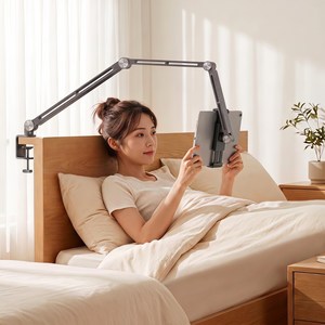 클립형 태블릿 거치대 접이식 360도 회전 각도조절 침대 책상 알루미늄 강력고정 나사잠금 4-13인치 아이패드 갤럭시탭 호환, 1개, 실버, SP82