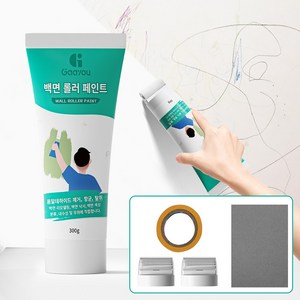 Gaayou 롤러페인트 화이트 벽지복원제 보수용 곰팡이 제거 셀프페인팅 초간단 벽지 얼룩제거제 롤러캡 + 사포 + 마킹테이프, 1개, 300ml